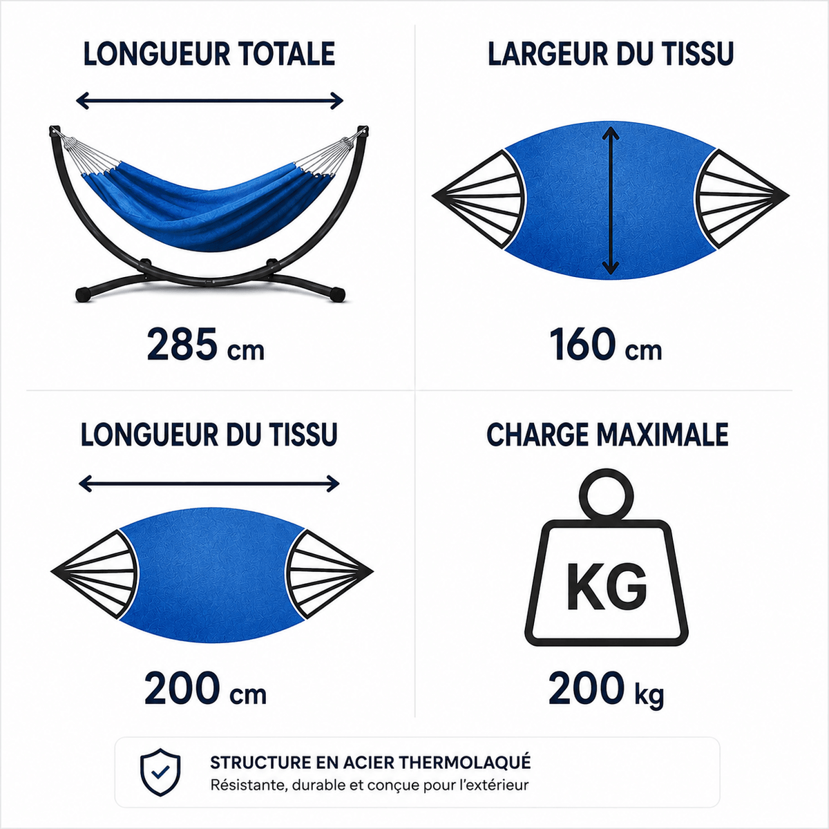 Hamac sur pied 1 place Horizon - Support acier - Charge 200 kg - Extérieur - Hamac sur pied