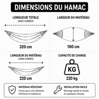 Hamac sur pied 2 places NOVA XL Noir – Support acier – 220 kg – 220 × 160 cm - Hamac sur pied