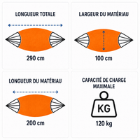 Hamac sur pied AURORA Orange 200 x 100 cm avec support acier – Charge maximale 120 kg - Hamac sur pied