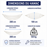Hamac sur pied avec barres Kalypso Écru - Support acier - 120 kg - 200 × 120 cm - Hamac sur pied