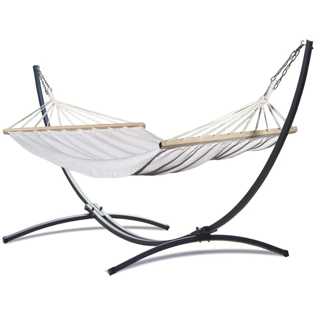 Hamac sur pied avec barres Kalypso Écru - Support acier - 120 kg - 200 × 120 cm - Hamac sur pied
