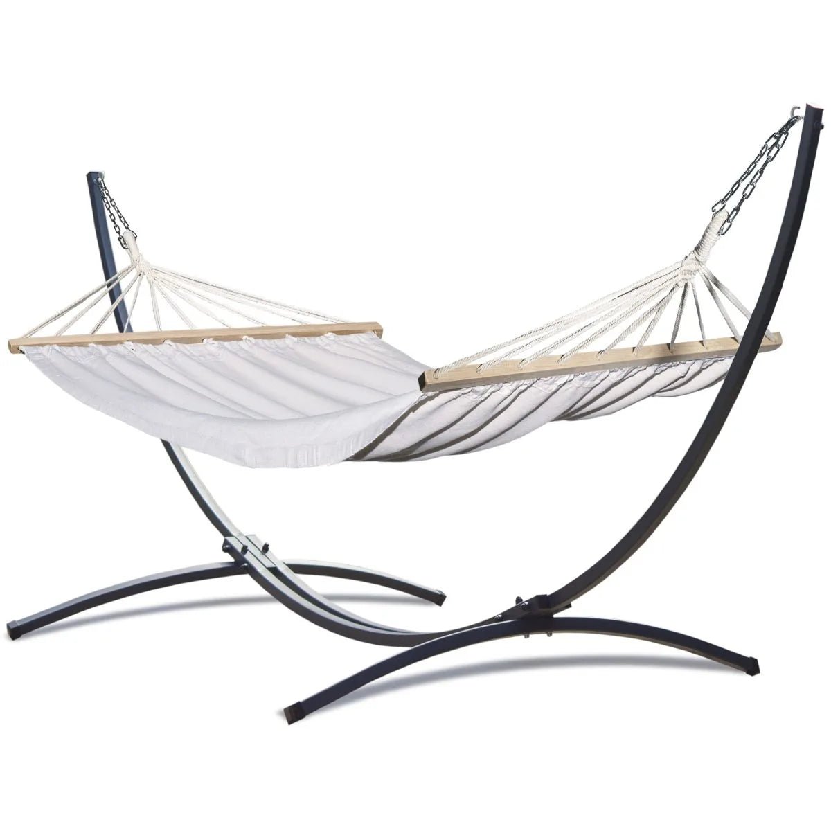 Hamac sur pied avec barres Kalypso Écru - Support acier - 120 kg - 200 × 120 cm - Hamac sur pied