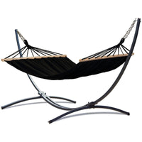 Hamac sur pied ÉBÈNE Noir 200 x 120 cm avec barres en bois et support acier – Charge maximale 120 kg - Hamac sur pied