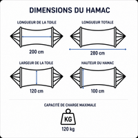 Hamac sur pied ÉBÈNE Noir 200 x 120 cm avec barres en bois et support acier – Charge maximale 120 kg - Hamac sur pied