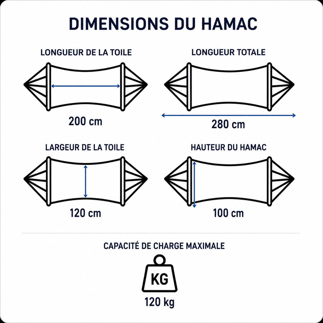 Hamac sur pied ÉBÈNE Noir 200 x 120 cm avec barres en bois et support acier – Charge maximale 120 kg - Hamac sur pied