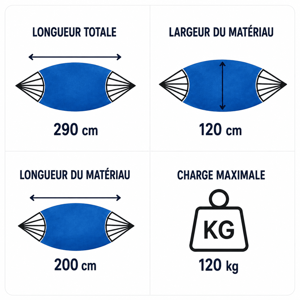 Hamac sur pied LAGON Pacifique 200 x 120 cm – Support acier galvanisé – Charge max. 120 kg - Hamac sur pied
