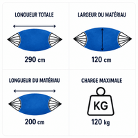 Hamac sur pied LAGON Pacifique 200 x 120 cm – Support acier galvanisé – Charge max. 120 kg - Hamac sur pied