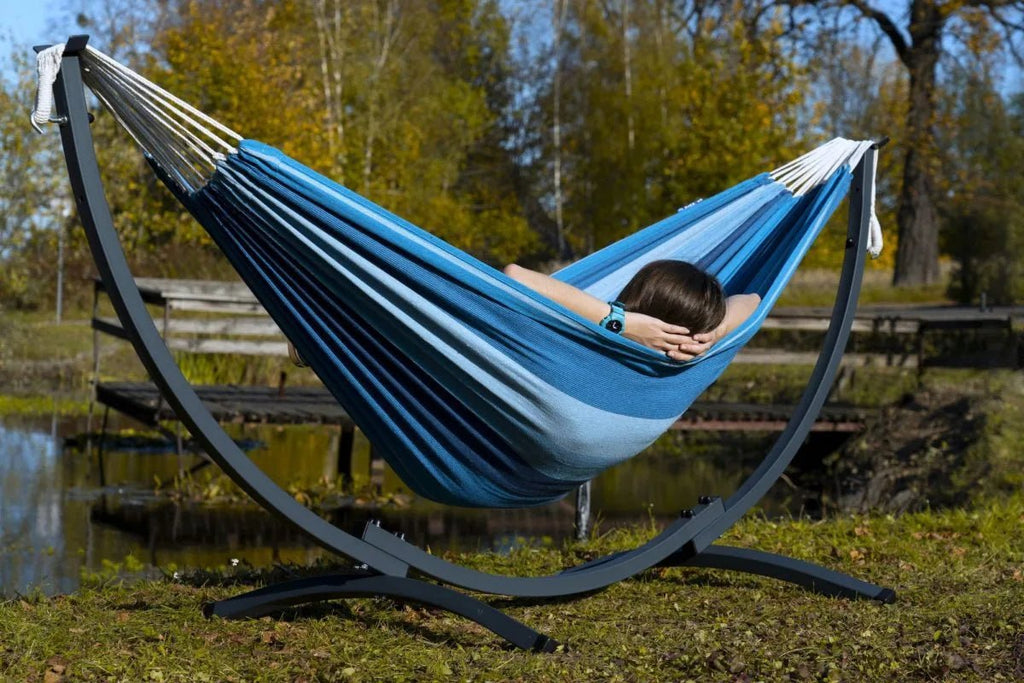 Hamac sur pied LAGON Pacifique 200 x 120 cm – Support acier galvanisé – Charge max. 120 kg - Hamac sur pied