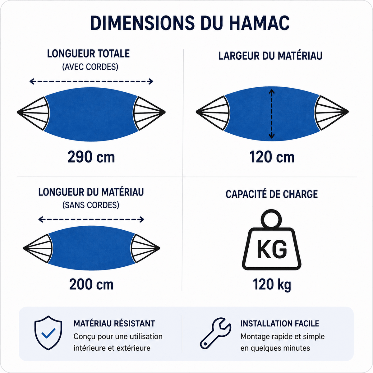 Hamac sur pied SIENNA Caramel 200 x 120 cm avec support acier – Charge maximale 120 kg - Hamac sur pied