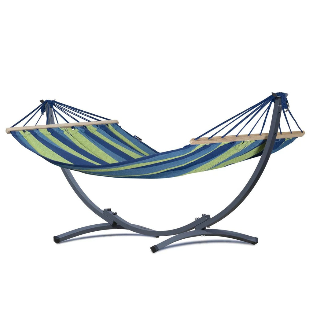 Hamac sur pied VERDIA Vert-Bleu 200 x 120 cm avec support acier galvanisé – Charge maximale 120 kg - Hamac sur pied